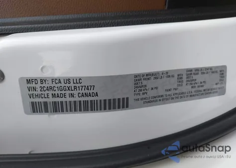 2020 Chrysler Pacifica Limited z USA, uszkodzony, nr VIN 2C4RC1GGXLR177477